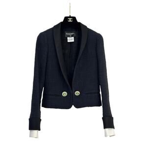 Chanel 12A Tweed Tux Removable White Cuffs Jacket Sz. 36